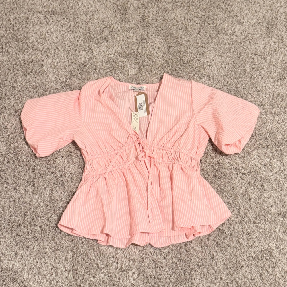 Pink Striped Peplum Blouse